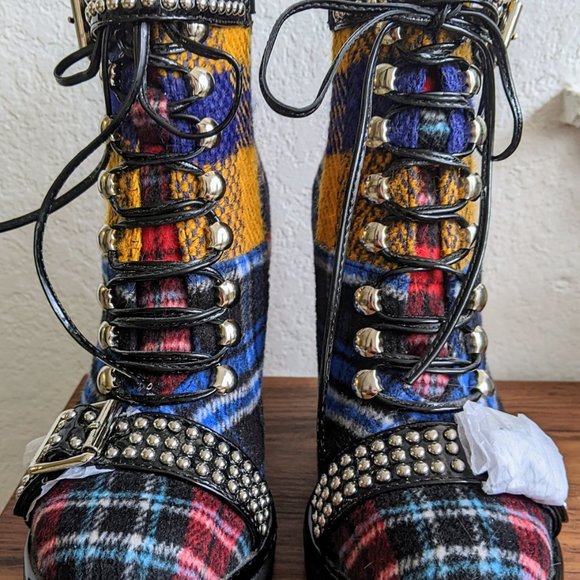 Jeffrey Campbell Multicolor Plaid Ankle Boots - Picture 2 of 8